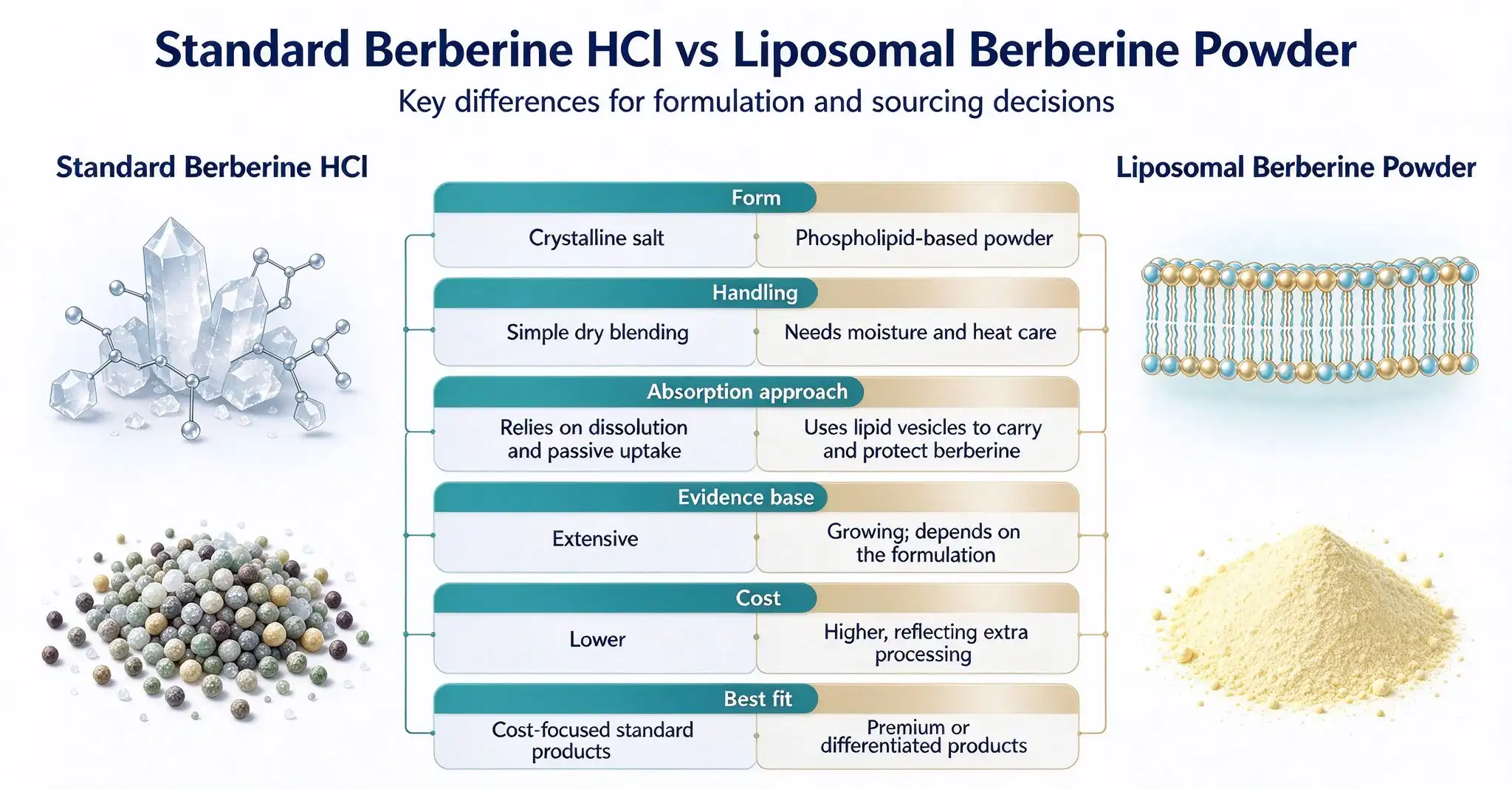 Standard Berberine HCl vs Liposomal Berberine Powder Standard Berberine HCl vs Liposomal Berberine Powder