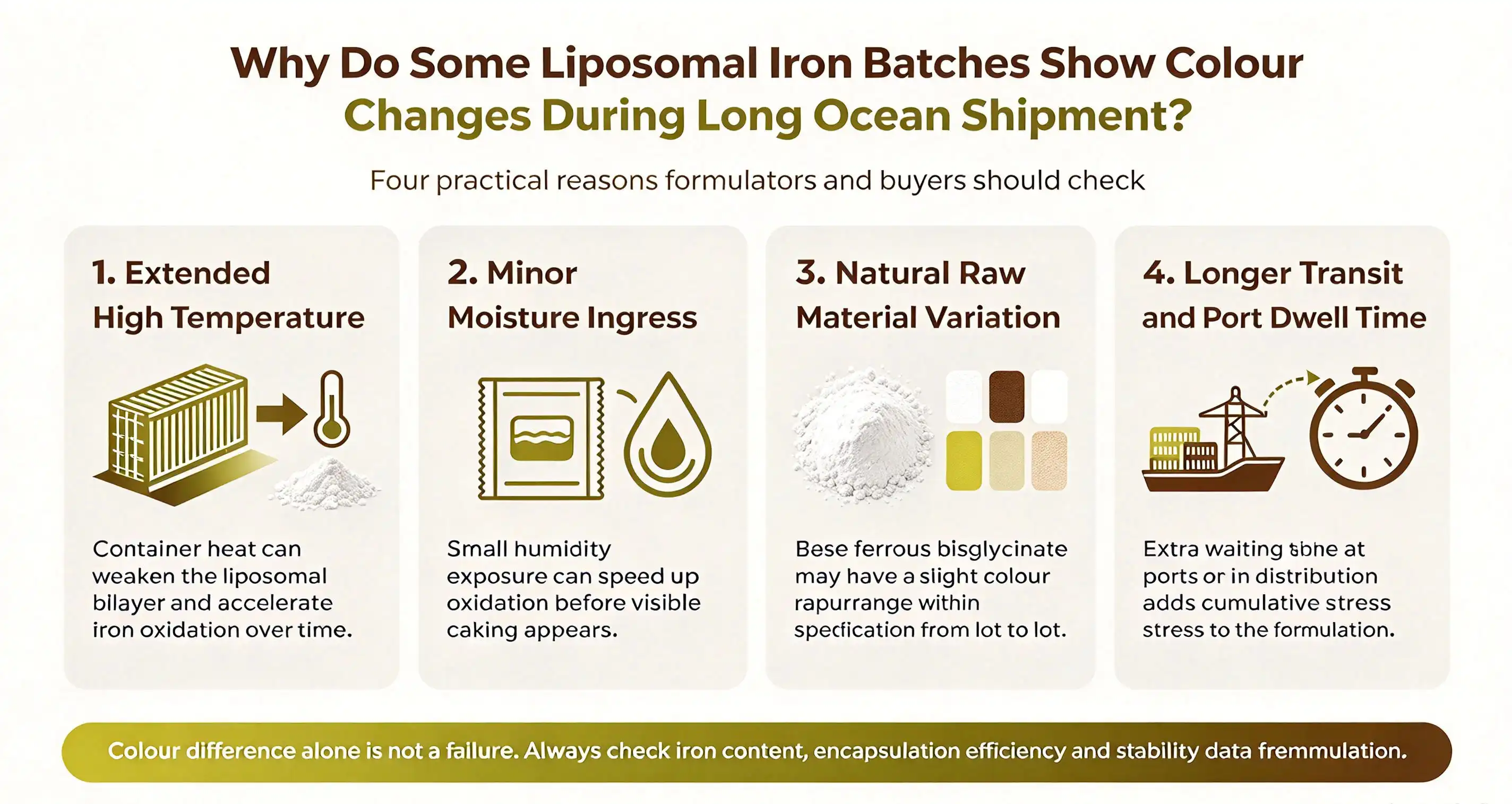 Why Do Some Liposomal Iron Batches Show Colour Changes During Long Ocean Shipment? Why Do Some Liposomal Iron Batches Show Colour Changes During Long Ocean Shipment?